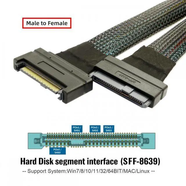Alt view image 5 of 5 - U.2 U2 SFF-8639 68Pin Connector NVME PCIe4.0 PCI-E5.0 SSD Cable Male to Female Socket Extension 50cm