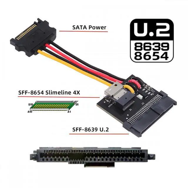 Alt view image 2 of 5 - SFF-8654 Slimline Female Host to U.2 U.3 SFF-8639 NVME PCIe PCI-Express SSD Adapter for Mainboard