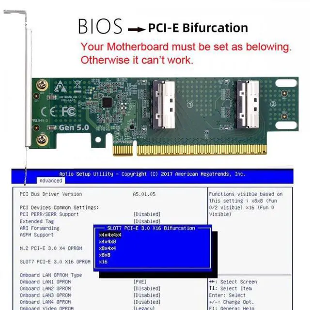 Alt view image 2 of 5 - PCIE5.0 PCI-Express 16x to Dual MCIO 8i Mini Cool Edge IO SFF-TA-1016 VROC Virtual RAID Adapter for Mainboard SSD Graphics Card