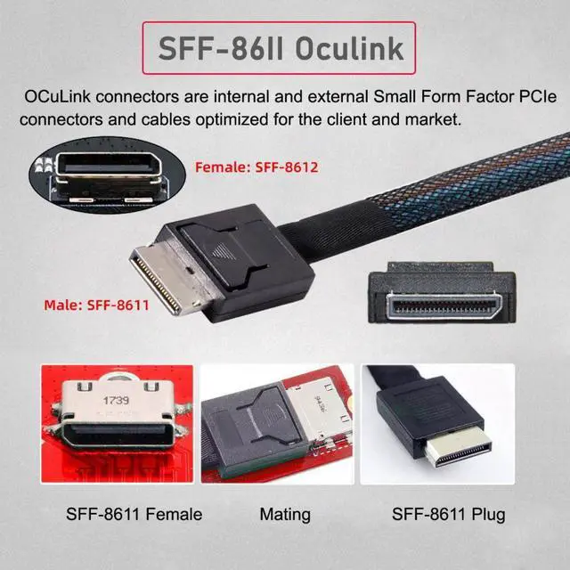 Alt view image 2 of 5 - Dual Oculink SFF-8612 SFF-8611 to M.2 NGFF M-Key NVME PCIe SSD 2280 22110mm Adapter for Mainboard