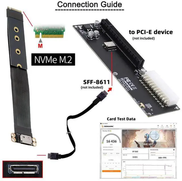 Alt view image 2 of 5 - 2280 NGFF PCI-E4.0 M.2 M-key to Oculink SFF-8612 SFF-8611 Host Cable 15cm for NVME U.2 SSD eGPU