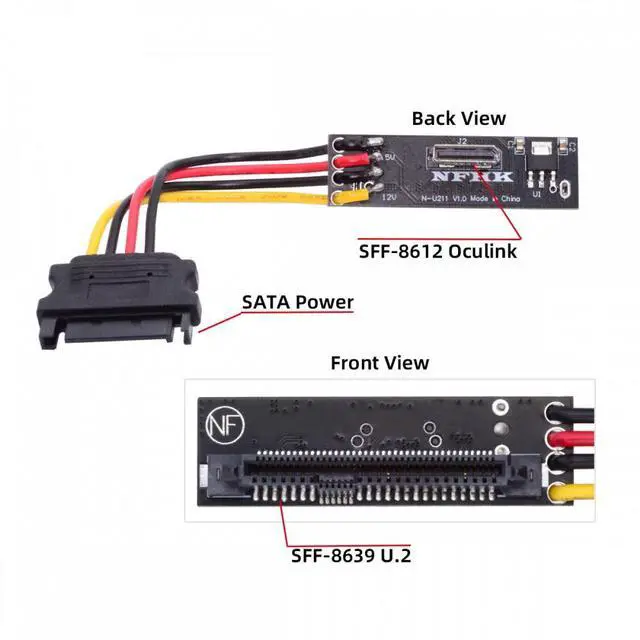Alt view image 4 of 5 - SFF-8611 Oculink Female SFF-8612 to U.2 U.3 SFF-8639 NVME PCIe PCI-Express SSD Adapter for Mainboard