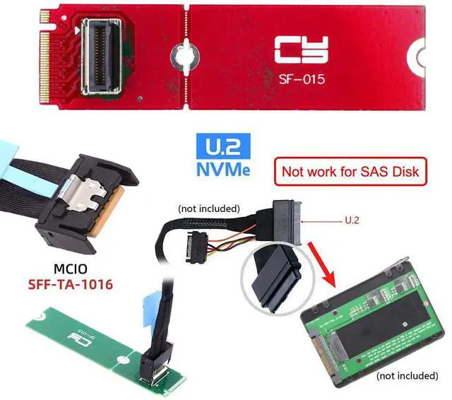 Alt view image 5 of 5 - PCI-E 5.0 4.0 M.2 M-key to MCIO Mini Cool Edge IO Female Host Adapter for PCIe Nvme SSD 2280 2230