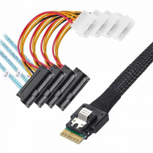 Main image of Slimline SAS 4.0 SFF-8654 4i 38pin Host to 4 SAS 29pin SFF-8482 Target Hard Disk Fanout Raid Cable