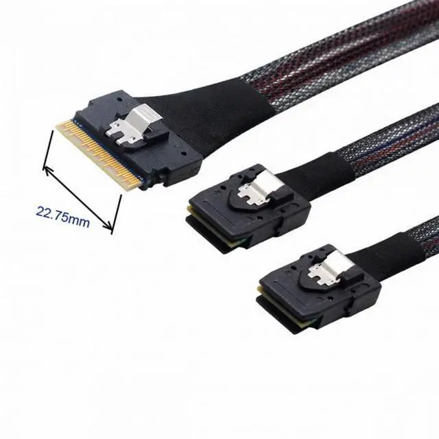 Alt view image 2 of 5 - PCI-E Ultraport Slimline SAS Slim 4.0 SFF-8654 8i 74pin to Dual SFF-8087 Mini SAS Cable PCI-Express