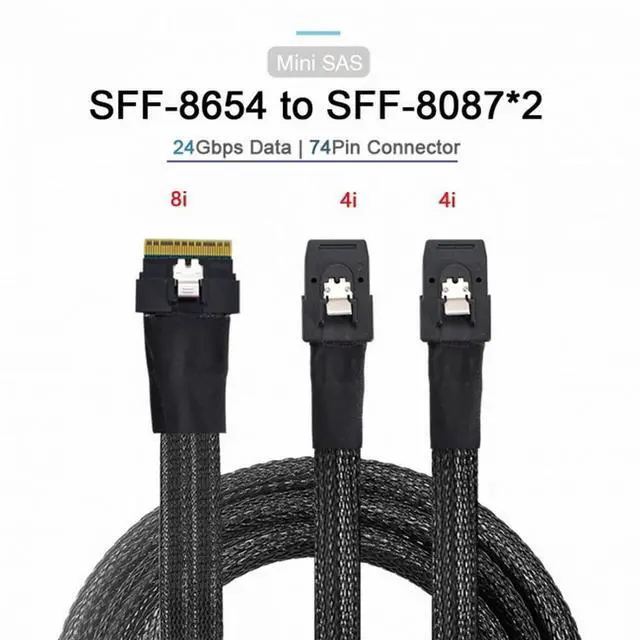 Alt view image 4 of 5 - PCI-E Ultraport Slimline SAS Slim 4.0 SFF-8654 8i 74pin to Dual SFF-8087 Mini SAS Cable PCI-Express