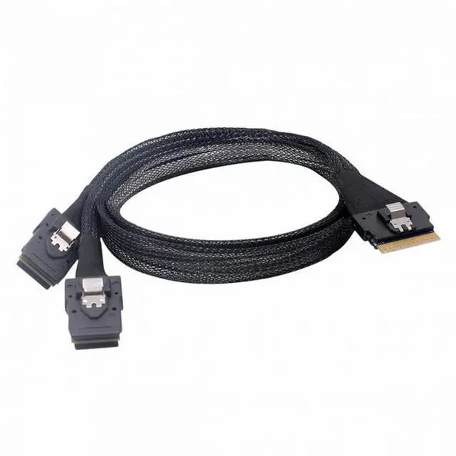 Main image of PCI-E Ultraport Slimline SAS Slim 4.0 SFF-8654 8i 74pin to Dual SFF-8087 Mini SAS Cable PCI-Express