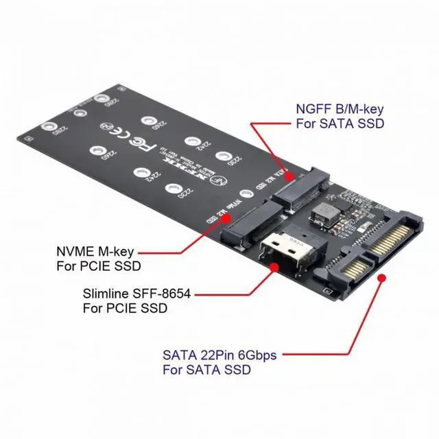 Alt view image 4 of 5 - SFF-8654 to U2 Kit NGFF M-Key to Slimline SAS NVME PCIe SSD SATA Adapter for Mainboard