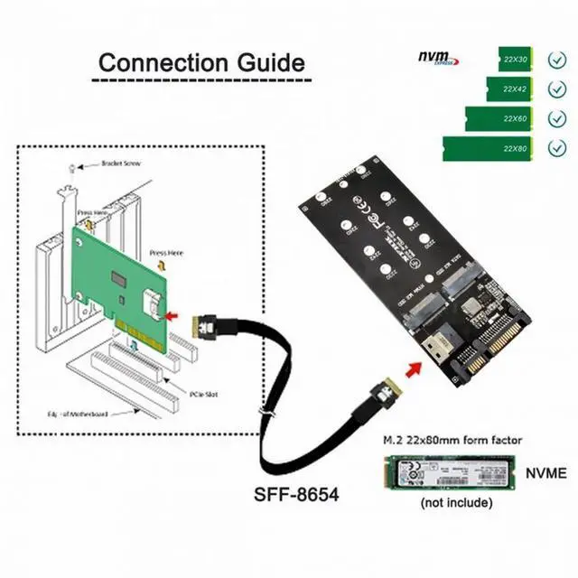 Alt view image 3 of 5 - SFF-8654 to U2 Kit NGFF M-Key to Slimline SAS NVME PCIe SSD SATA Adapter for Mainboard