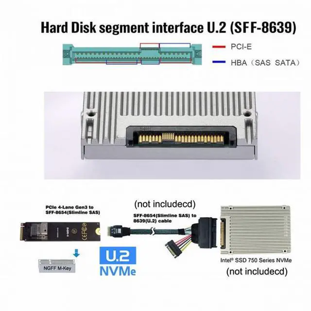 Alt view image 2 of 5 - NGFF M-Key NVME to U.2 U2 Kit SFF-8639 to SFF-8654 Slimline SAS PCIe SSD Adapter for Mainboard