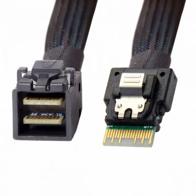 Alt view image 3 of 5 - Slim Line SAS 4.0 SFF-8654 4i 38pin Host to HD Mini SAS 4i SFF-8643 36pin Target Cable 50cm