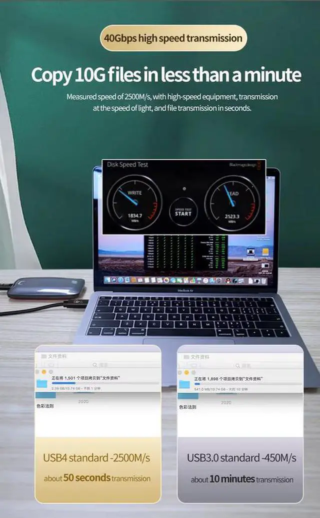 Alt view image 2 of 7 - 20V 5A 5K Video Output USB4 Gen3 Type C Cable for Thunderbolt 3 Cable 40Gbps 100W for Thunderbolt 4 Cable