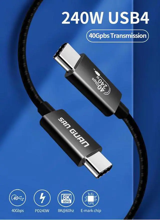 Main image of PD240W USB4 Coaxial Cable with Smart Emarker Chip 40Gbps Super Speed 5A Fast Charging Video Game Player Cable