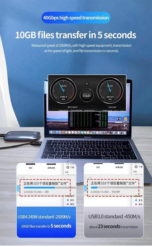 Alt view image 4 of 7 - PD240W USB4 Coaxial Cable with Smart Emarker Chip 40Gbps Super Speed 5A Fast Charging Video Game Player Cable