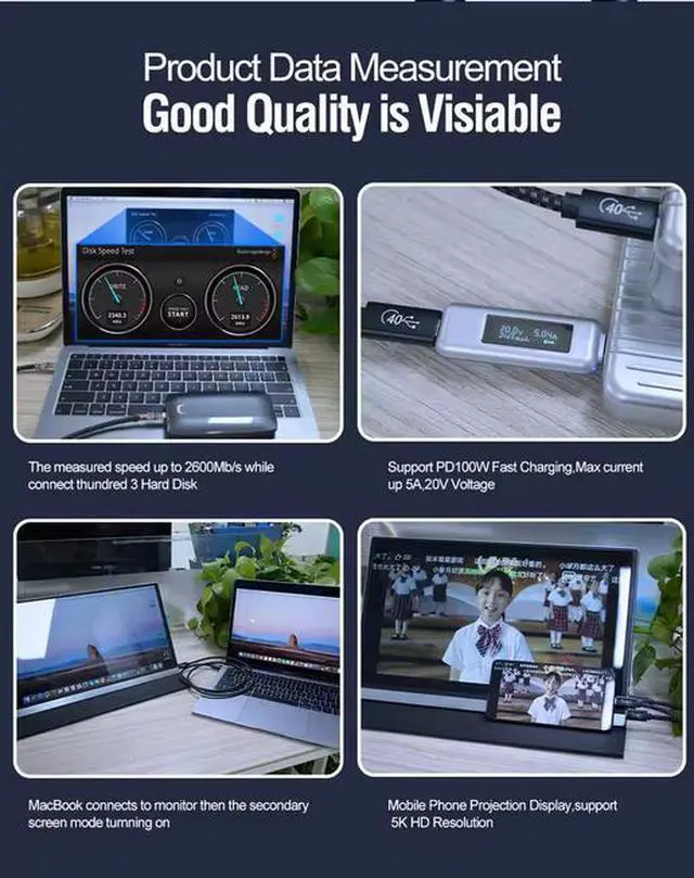 Alt view image 5 of 6 - Super Speed PD100W USB4.0 Gen3 Coaxial Cable Aluminum Alloy Fast Charging Cable 4K TV Video Support Compatible Printers 4K TV