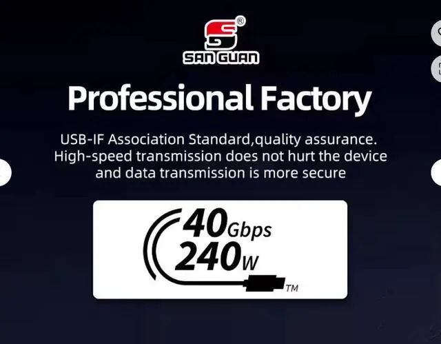 Alt view image 3 of 5 - OEM/ODM Hot Sale USB-IF USB-C to USB-C USB4 Fast Charger 240w 40 Gbps, 8K Video for Apple iPhone 16/15, IPad,Tablets,Laptops, Black 1m