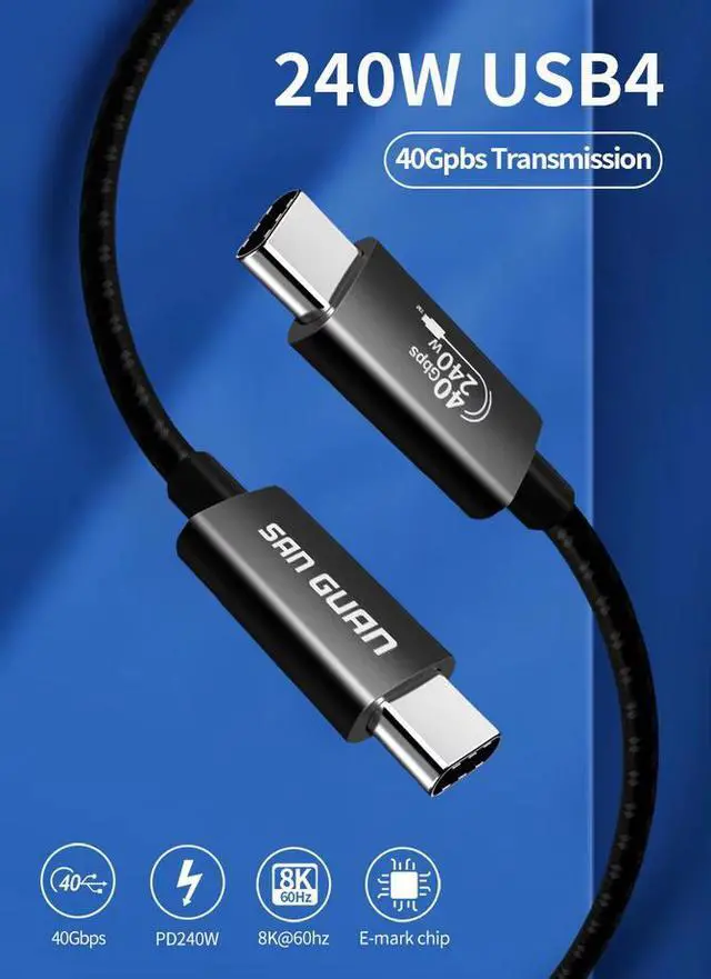 Alt view image 2 of 5 - OEM/ODM Hot Sale USB-IF USB-C to USB-C USB4 Fast Charger 240w 40 Gbps, 8K Video for Apple iPhone 16/15, IPad,Tablets,Laptops, Black 1m