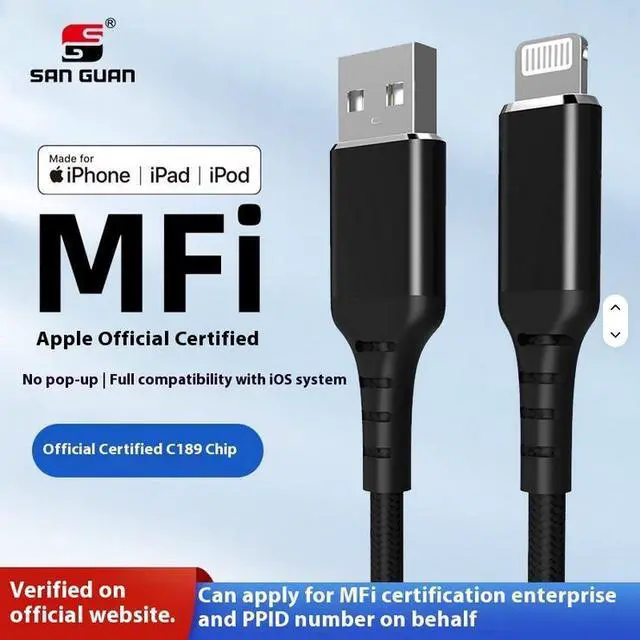Alt view image 2 of 6 - MFI Certified for 8Pin Data Cable for iPhone 14 Pro and iPad Nylon Jacket Fast Charging at 3A for Mobile Phone and Flash Devices