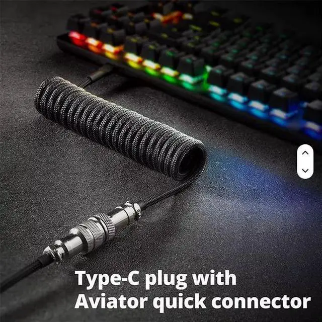 Alt view image 2 of 6 - Aviation Plug USB Type C 3M Data Cable Game Mechanical Keyboard Cable Aviation Spring Keyboard Coiled Cable
