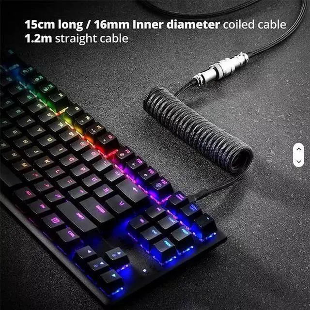 Alt view image 4 of 6 - USB Type-C Aviation Plug 3M Data Cable Game Mechanical Keyboard Cable Aviation Plug Spring Line Link Line Keyboard Coiled Cable