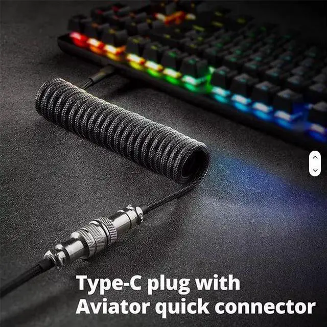 Alt view image 5 of 6 - USB Type-C Aviation Plug 3M Data Cable Game Mechanical Keyboard Cable Aviation Plug Spring Line Link Line Keyboard Coiled Cable