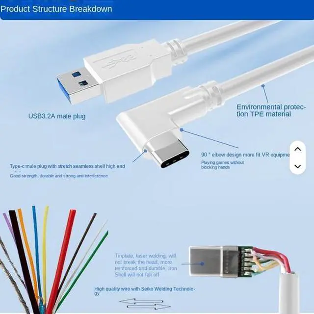 Alt view image 4 of 6 - VRLink for Quest 3 Pico 4 Fast Charging USB3.2 Gen1 Elbow PVC Jacket and Braid Shielding for Mobile Phone VR Streaming