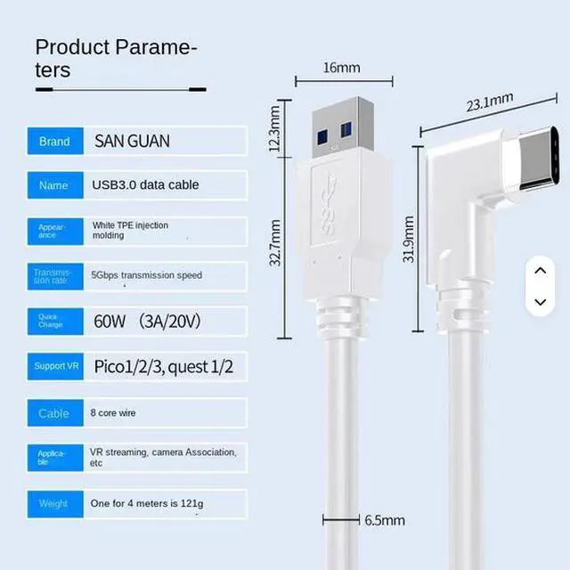 Alt view image 5 of 6 - VRLink for Quest 3 Pico 4 Fast Charging USB3.2 Gen1 Elbow PVC Jacket and Braid Shielding for Mobile Phone VR Streaming