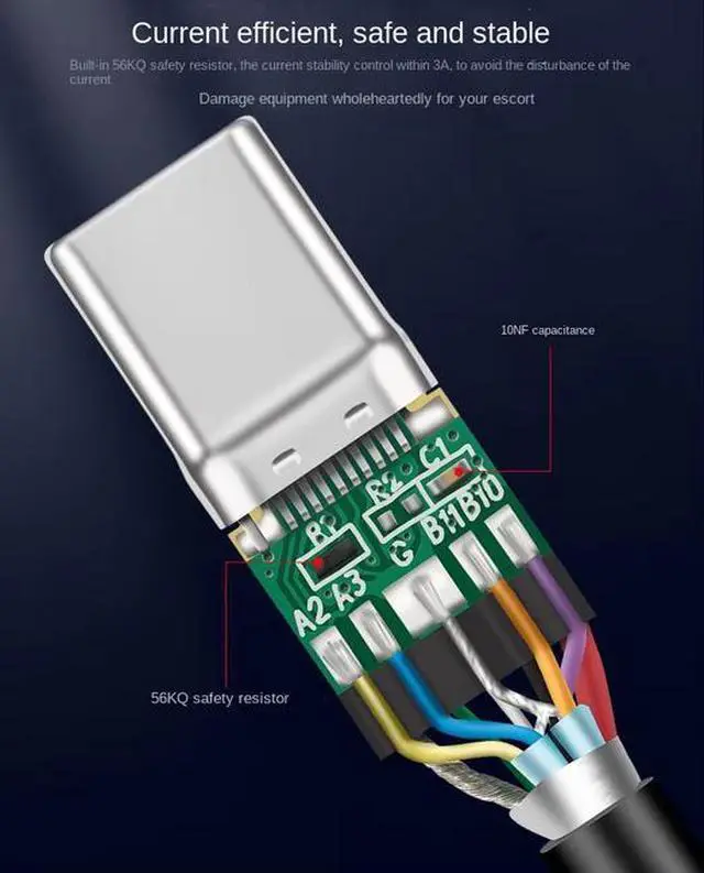 Alt view image 3 of 7 - Dual-Head 60W Fast Charging Type-C Data Line for Mobile Phones Computers 10Gbps High-Speed Transmission PVC Braid for Hard Disks