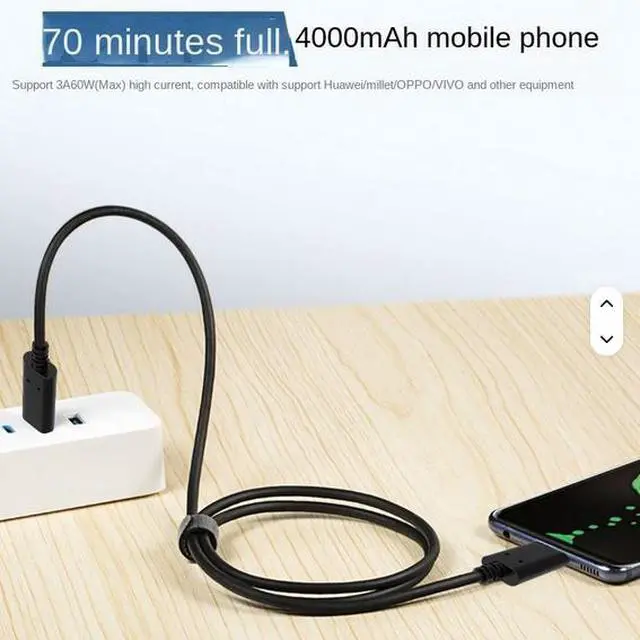 Alt view image 6 of 7 - Dual-Head 60W Fast Charging Type-C Data Line for Mobile Phones Computers 10Gbps High-Speed Transmission PVC Braid for Hard Disks