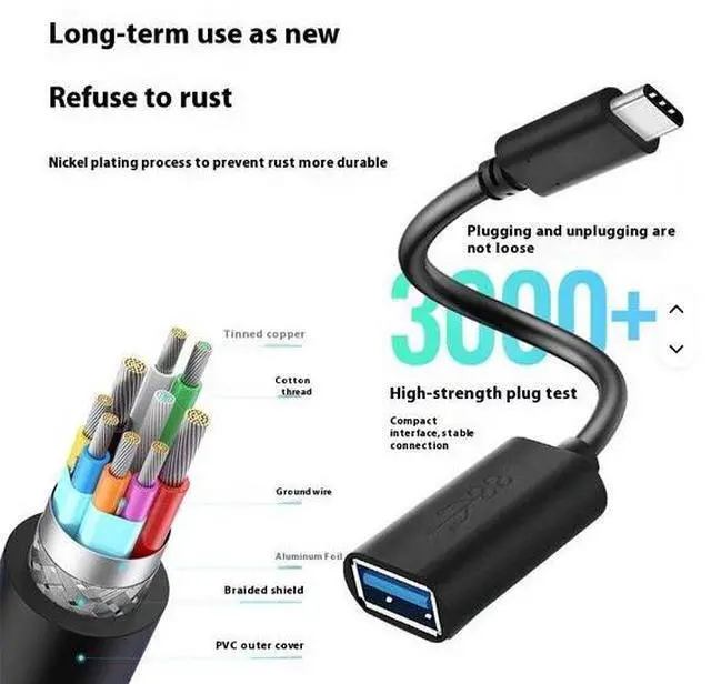 Alt view image 6 of 7 - Type c Revolution USB3.0 Female Adapter 5Gbps High-Speed OTG Data Line for Mobile Phone Computer Car 5A Fast Charging Braid