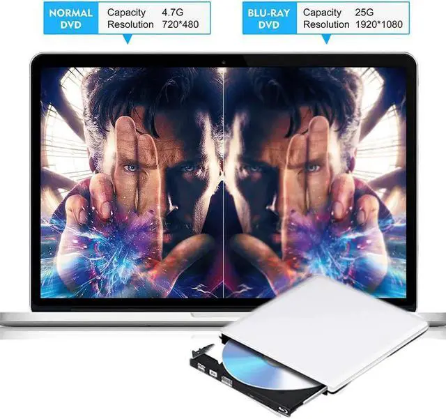 Alt view image 7 of 7 - Aluminum External DVD Blu-Ray Burner Player Drive USB 3.0 Type-C CD DVD +/-RW Optical Drive Slim CD/DVD ROM Rewriter Writer Reader Portable for Laptop Desktop MacBook Mac OS Windows, Silver