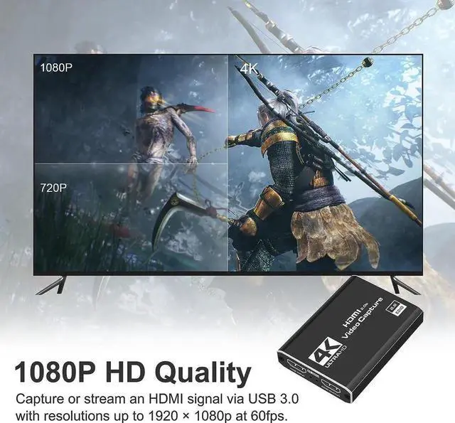 Alt view image 5 of 7 - Audio Video Capture Card, 4K 1080P 60FPS HDMI USB3.0 Capture Adapter Video Capture Device Portable Video Converter for Video Recording Gaming Streaming Live Broadcast ,Support PS4/PC/OBS/DSLR/Camera