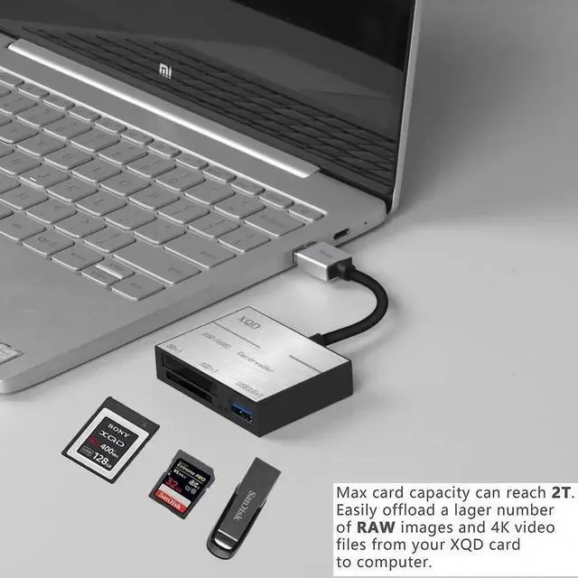 Alt view image 2 of 7 - XQD Card Reader, Usb3.0 XQD/SD Card Reader Dual Slot Memory Card Reader with Usb3.0 port Compatible with Sony G/M Series Lexar 2933x/1400x USB Mark XQD Card, Support Windows/Mac OS System