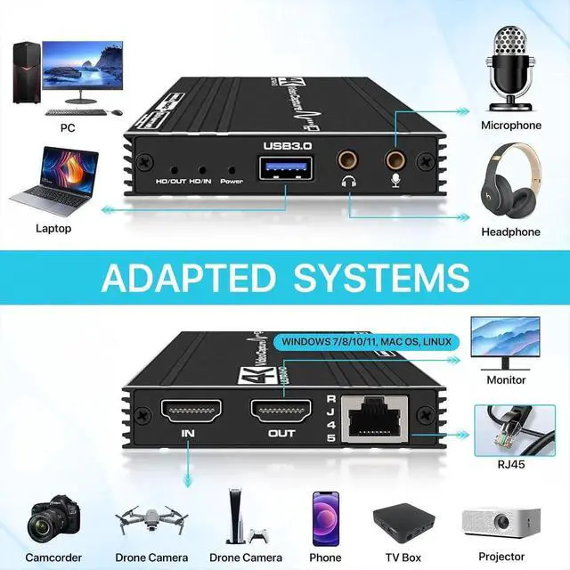 Alt view image 7 of 7 - 4K HDMI Video Capture Card 1080p 60fps Board Game Capture Card USB 3.0/USB-C Recorder Box Device for Live Streaming Video Recording Loop Out, works with PC and Mac