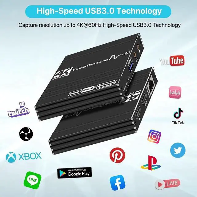 Alt view image 3 of 7 - 4K60 HDMI-Compatible Video Capture Card Live Recording Box 1080P 60fps USB A/C Video Card for Game Live Streaming for PS4 Computer Phones, works with PC and Mac
