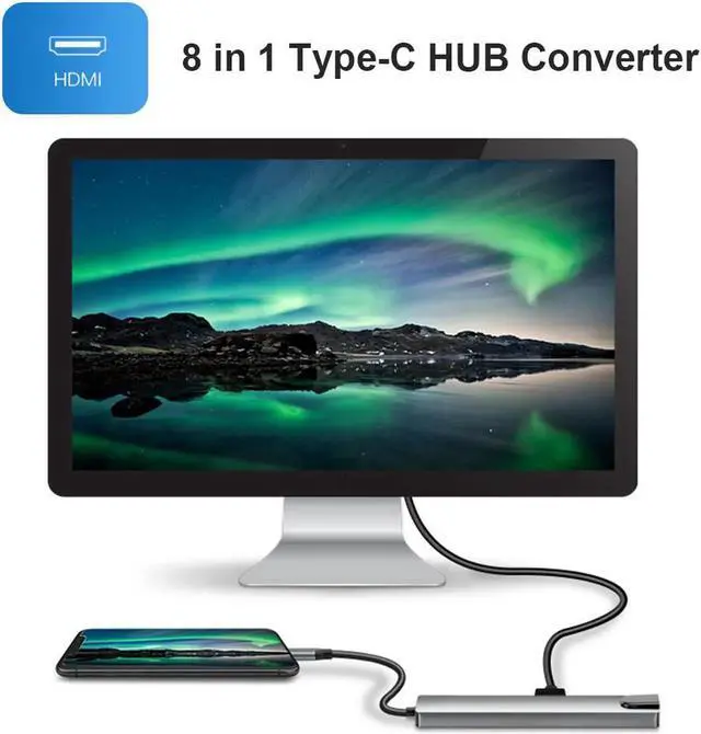 Alt view image 3 of 7 - USB C Hub, 8-in-1 USB C Adapter with 4K USB C to HDMI,Type-C Data Port, USB C Charging, 2 USB 3.0, SD/TF Card Reader, RJ45 Ethernet, USB C Dock Compatible with MacBook 2018 Ipad Pro XPS13