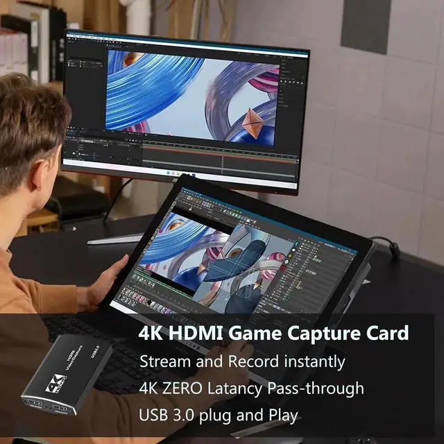 Alt view image 7 of 7 - USB3.0/Type-C HDMI Video Capture Card, 1080P 60FPS HD Game Capture Device Support 4K@60Hz HDMI Passthrough Work with Xbox PS4/5 Switch DSLR for OBS Twitch Live Streaming and Recording