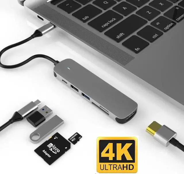 Main image of USB C Hub, 6-in-1 Type C Adapter with 4K Mac HDMI Adapter, 2 USB 3.0/2.0, SD/TF Card Reader, USB-C Power Delivery, Portable Splitter for Apple Mac Pro/Air and Other USB C Laptops