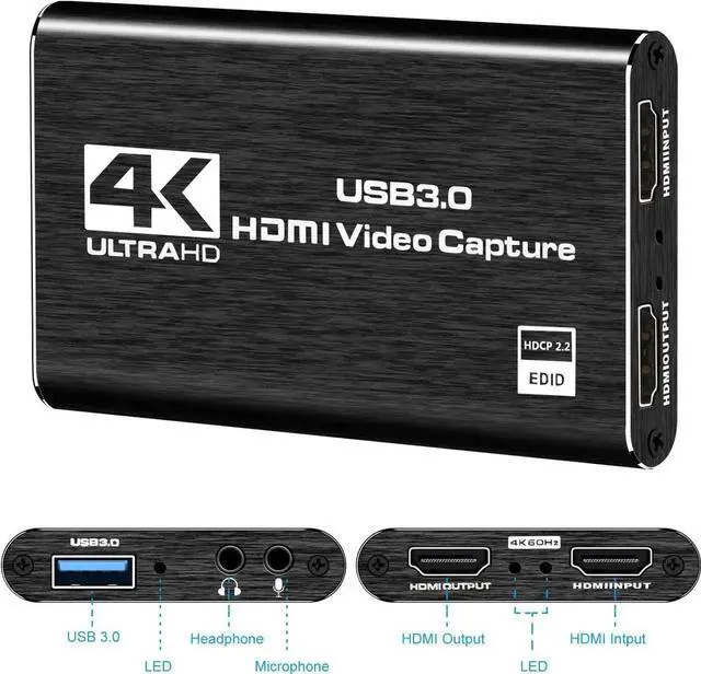 Alt view image 3 of 7 - Video Capture Card 4K HDMI Device with HDMI Loop Out, Full HD 1080P 60FPS Game Capture Video Recorder for Live Streaming, Broadcasting or Video Conference,S3/PS4/Xbox One/DSLR/Camcorders