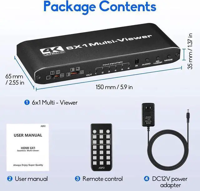 Alt view image 2 of 7 - HDMI Multiviewer Switch 6x1 with PIP, Quad Multi Viewer Seamless Switcher 6 in 1 Out with 8 Viewing Modes Support 4Kx2K 1080p 60Hz, Compatible with PS5/4/Xbox/PC/DVD/Security Camera More