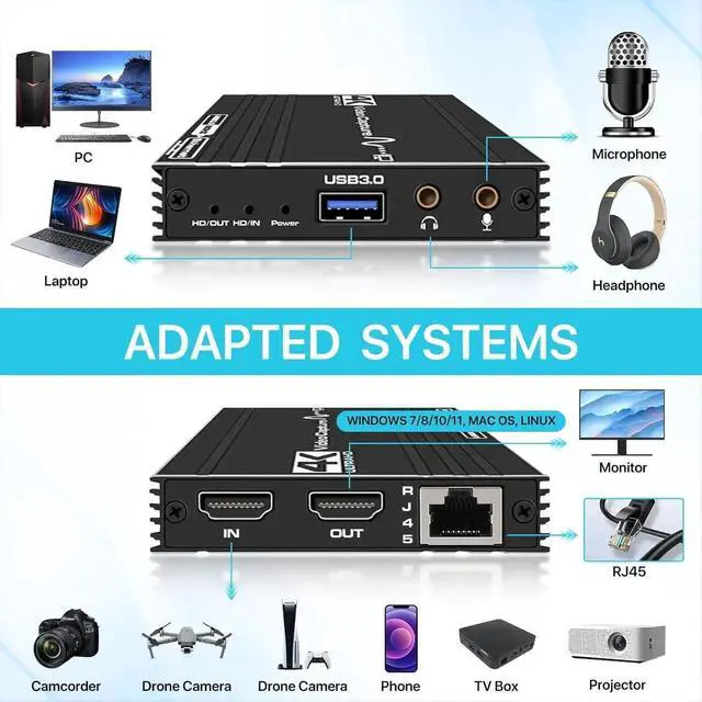 Alt view image 3 of 7 - Portable 4K 1080P 60fps HDMI-compatible to USB3.0/USB-C HD Video Capture Card Durable Audio Converter Live Recording Box Works for Nintendo Switch/PS4/OBS/Camera/ PC