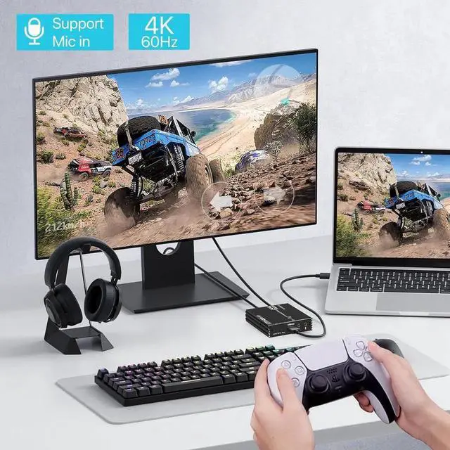 Alt view image 4 of 7 - Portable 4K 1080P 60fps HDMI-compatible to USB3.0/USB-C HD Video Capture Card Durable Audio Converter Live Recording Box Works for Nintendo Switch/PS4/OBS/Camera/ PC