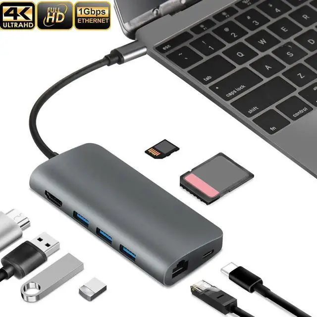 Main image of USB C Hub,Jansicotek Type C Hub ESTONE 8 in 1 Adapter with 4K HDMI, Ethernet Port, 3 USB 3.0 Ports, SD/TF Card Reader, 60W Power Delivery, MacBook/Pro/Air/IMAC and Type C Windows Laptops