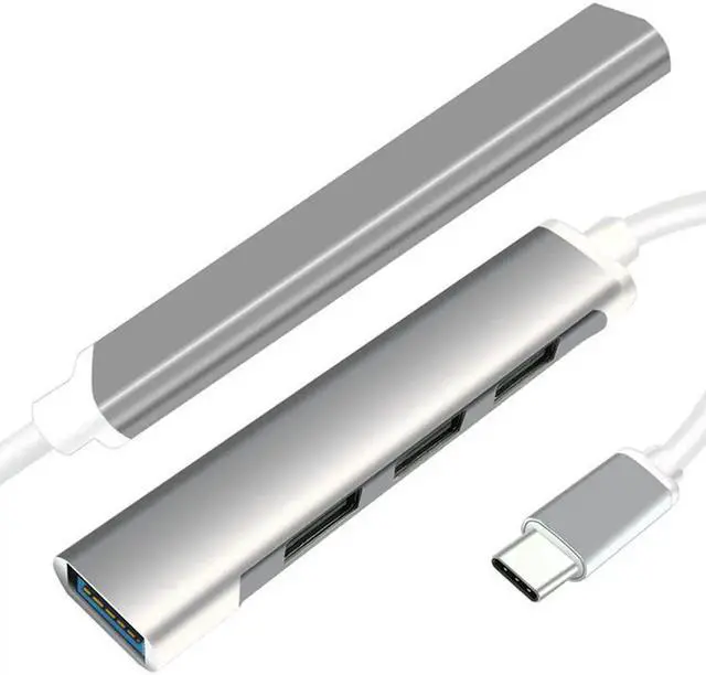 Main image of 4-Port USB 3.0 Hub, Ultra-Slim Type-C to 4-port USB3.0 Hub Compatible for MacBook, Mac Pro, Mac Mini, iMac, Surface Pro, XPS, PC, Flash Drive, Mobile HDD-Gray