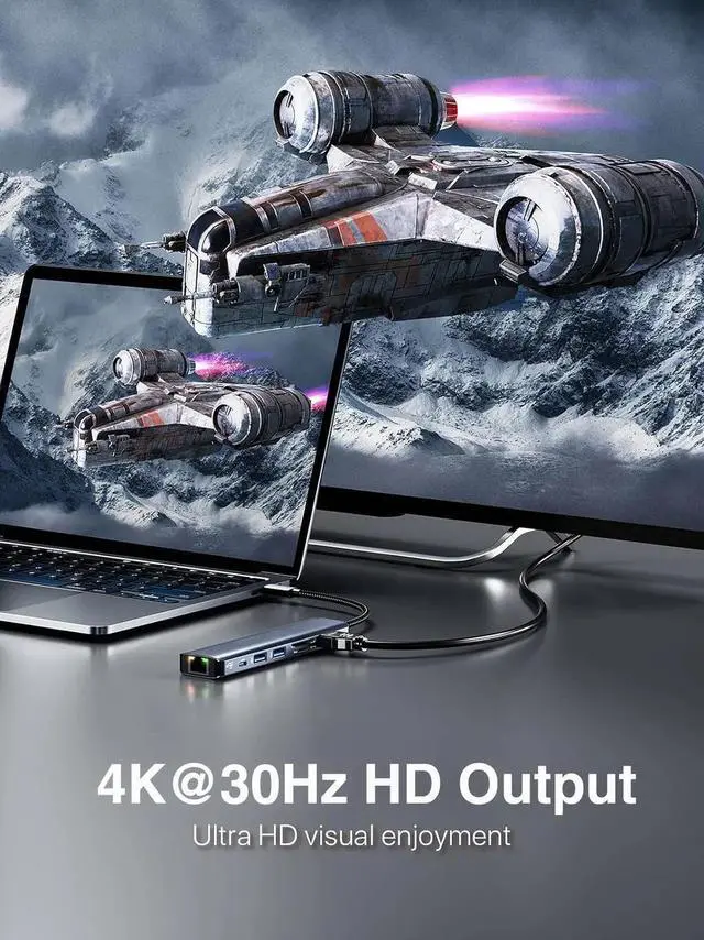 Alt view image 2 of 7 - USB-C to Ethernet Adapter, 7-in-1 Portable Data Hub USB Splitter USB 3.0 Expander with 4K HDMI, 2*USB3.0, 1Gbps LAN, SD/TF Card Readers, 100W PD Support Windows, Mac OS, Surface Pro