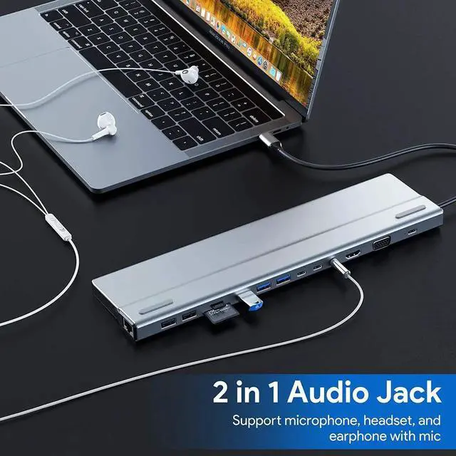 Alt view image 6 of 6 - USB C Hub Adapter, 14-in-1 USB C Hub, with 4K USB C to HDMI, 87W Power Delivery, 3 USB 3.0 Ports,2 USB 3.0 Ports,2 USB-C Ports, SD and microSD Card Readers,3.5mm Audio for MacBook Pro