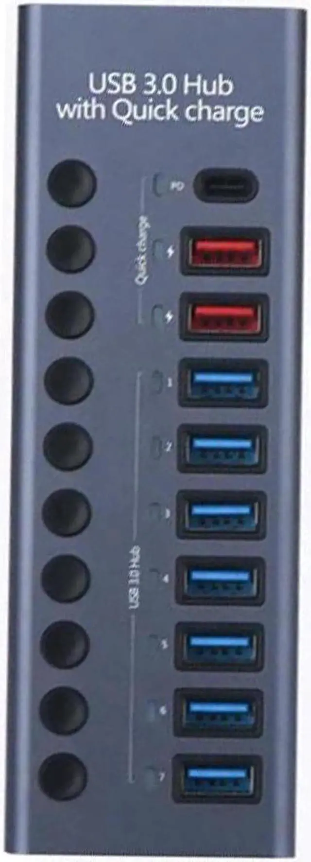 Main image of 10 Port Aluminum Powered USB 3.0 Hub7 USB 3.0 Data Transmission Ports + 2 Smart Charging Ports + 1 PD Charging Portwith Individual Switches for PC, Laptops, MacBook Pro/Air, iMac