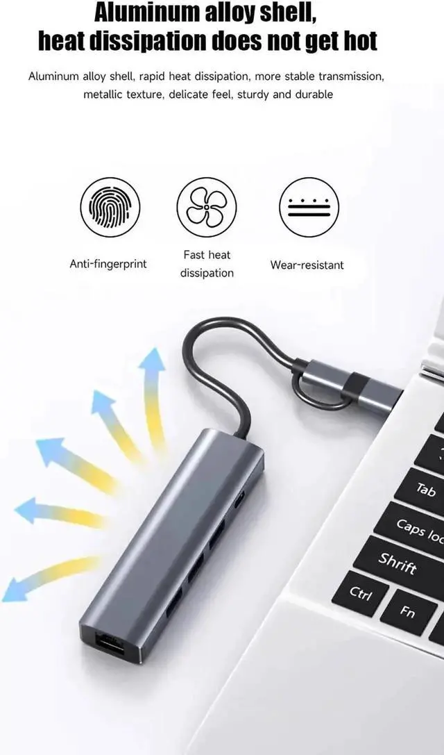 Alt view image 3 of 7 - USB Hub with RJ45 1Gbps Ethernet Port Slim Multiple Ports 5-in-1 USB Splitter for MacBook Air 2017 iMac Acer HP Surface Dell Lenovo Chromebook Windows macOS Linux Laptop