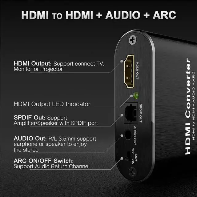 Alt view image 5 of 6 - 4K 60Hz HDMI 2.0 5.1 ARC Audio Extractor for PS5 Xbox Series X 4K HDMI Audio Extractor converter HDMI + SPDIF + 3.5 mm audio Output,OZV8