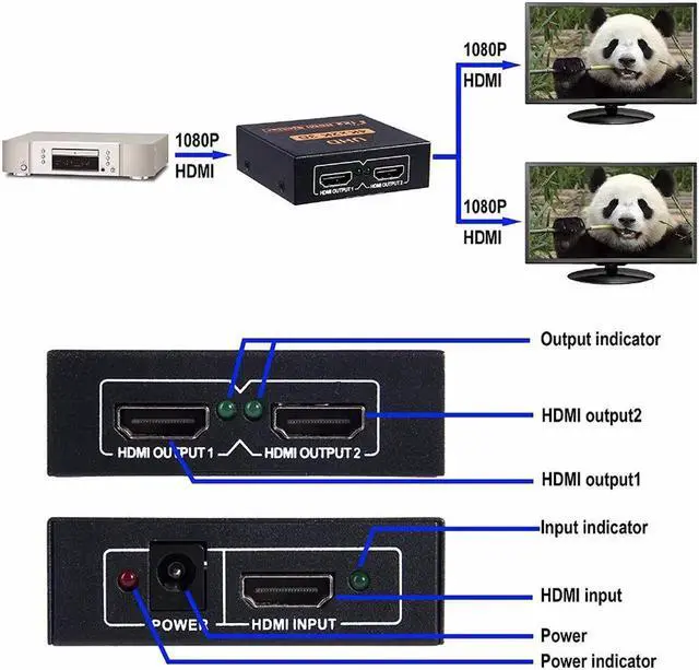 Alt view image 3 of 7 - 4K Splitter UHD 3D HD HDMI Splitter 1X2 HDMI Splitter 1080p Switch Switcher Repeater Amplifie for HDTV DVD PS3 Xbox